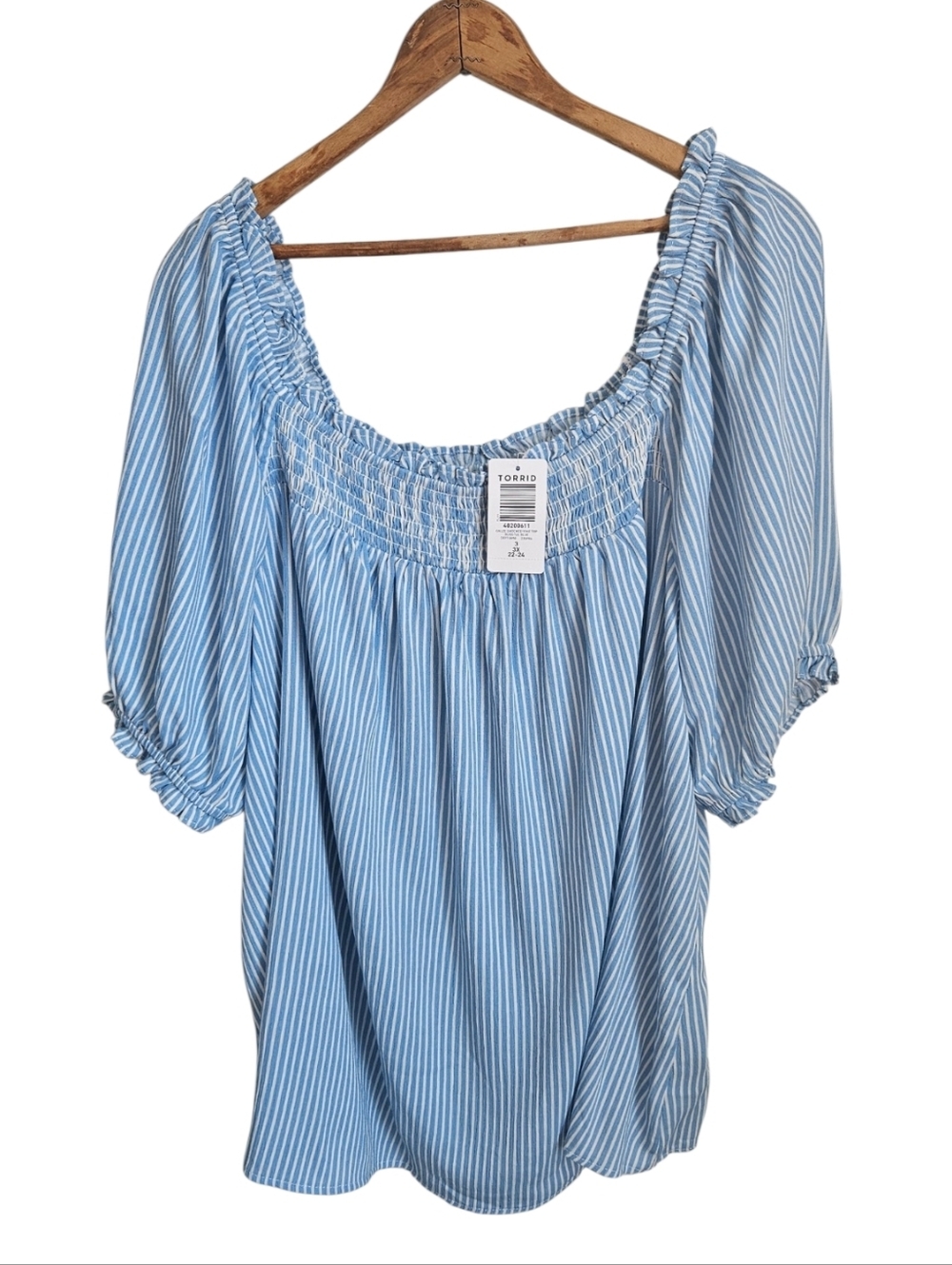 NWT Torrid Light Blue & White Striped Smocked Neck Peasant Yoke Top, 3X